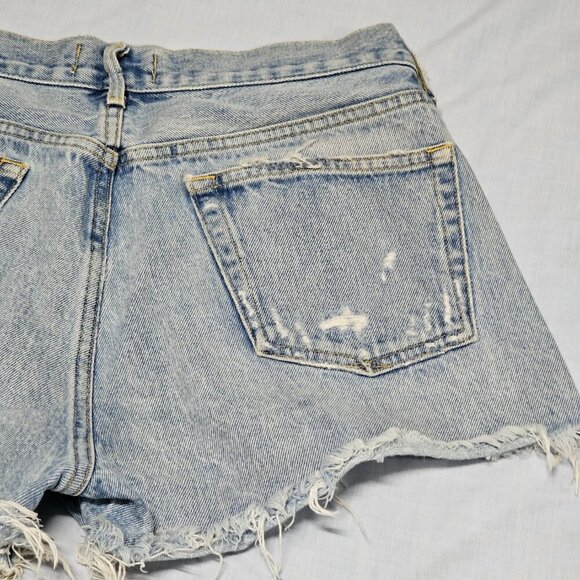 AGOLDE Parker Stone Washed Distressed Cut Off Jean Shorts Women Size 28 Swapmeet - Picture 7 of 16